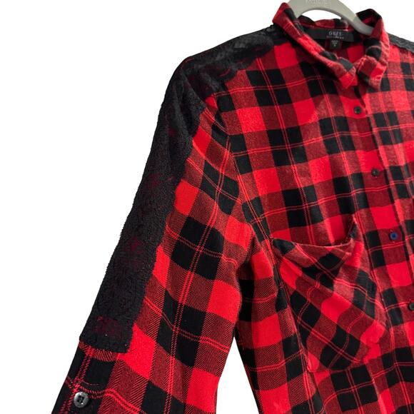 VNT Guess Flannel Shirt with Lace SZ M Goth Dark Romantic Fairy Grunge Vampire - Picture 2 of 7